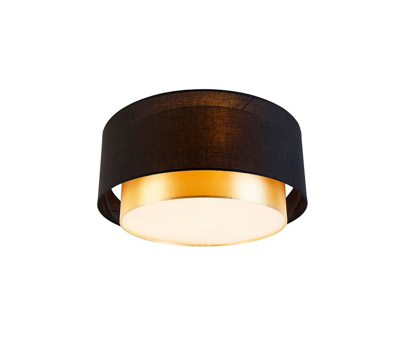 Plafonnier Moderne Noir Avec Or 50 Cm 3 Lumières - Drum Duo