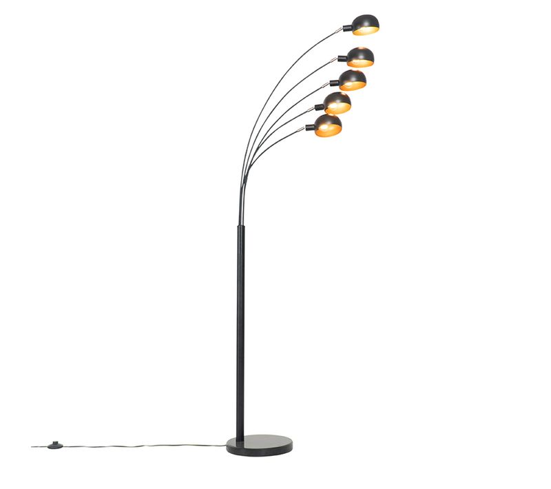 Lampadaire Design Noir Avec Or 5 Lumières - Sixties Marmo