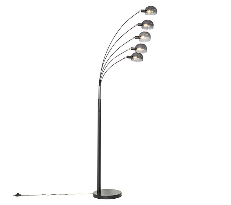 Lampadaire Design Noir Avec Verre Fumé 5 Lumières - Sixties Marmo