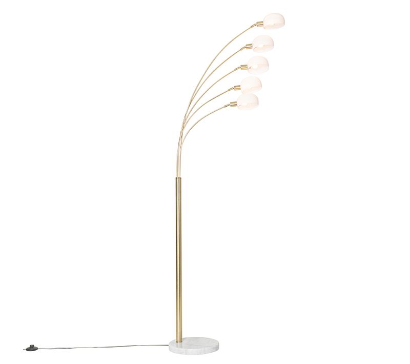 Lampadaire Design En Laiton Avec Verre Opale 5 Lumières - Sixties Marmo