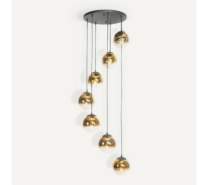Suspension Art Déco Noire Avec Verre Doré 7 Lumières - Pallon