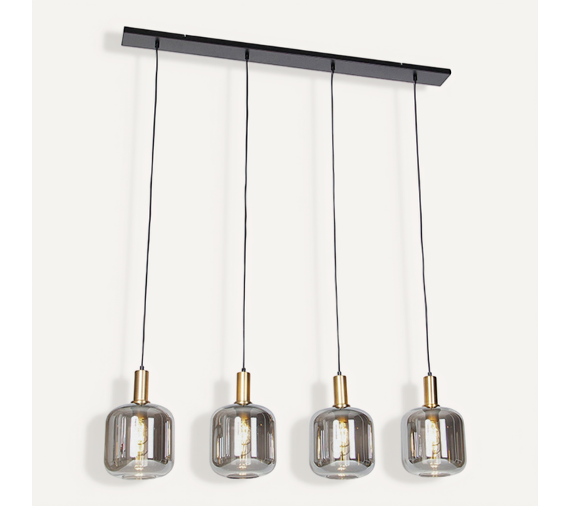 Suspension Design Noire Avec Verre Doré Et Fumé 4 Lumières - Zuzanna