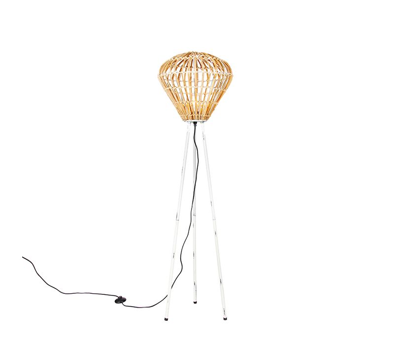 Lampadaire Rural Trépied Bambou Avec Blanc - Canna Diamond