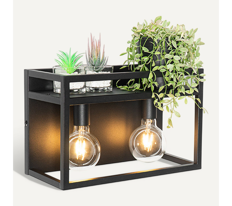 Applique Murale Industrielle Noire Avec Crémaillère 2 Lumières - Cage Rack