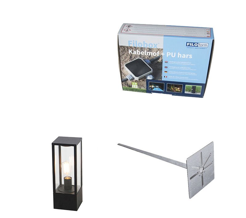 Lampadaire D'extérieur Noir 40 Cm Avec Piquet De Terre Et Presse-étoupe - Charlois