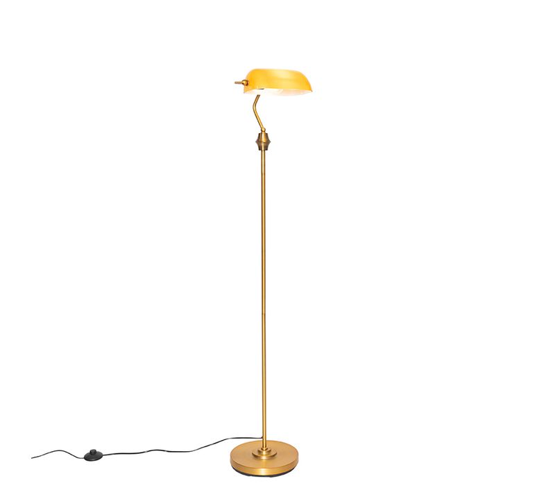 Lampadaire De Notaire Classique Bronze Avec Verre Ambré - Banker