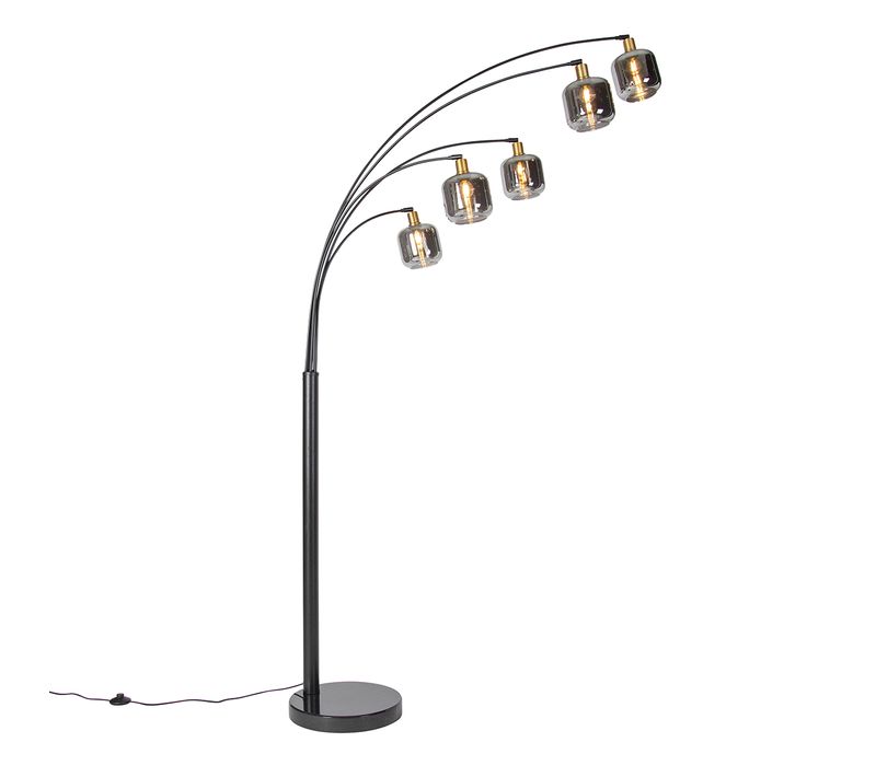 Lampadaire Noir Avec Or Avec Verre Fumé 5 Lumières - Zuzanna