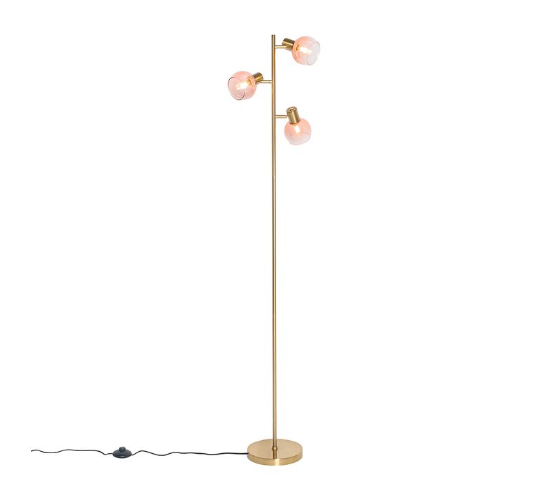 Lampadaire Art Déco Or Avec Verre Rose 3 Lumières - Vidro