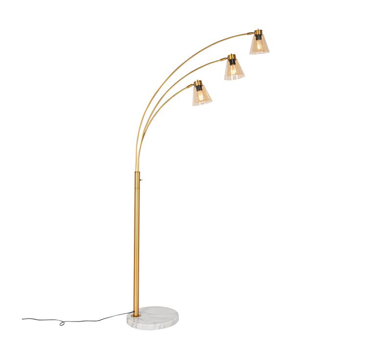 Lampe Arc Bronze Avec Marbre Et Verre Ambré 3 Lumières - Nina