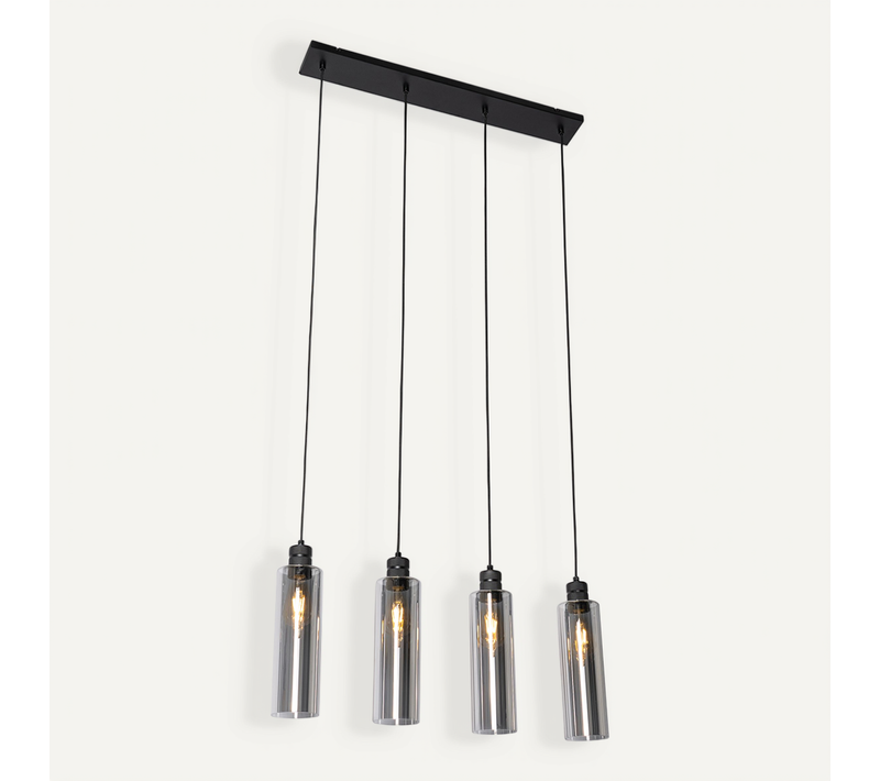 Suspension Moderne Noire Avec Verre Fumé 4 Lumières - Stavelot