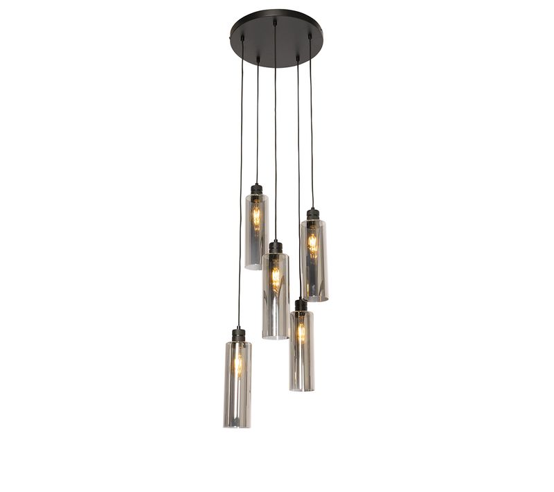Suspension Moderne Noire Avec Verre Fumé 5 Lumières - Stavelot