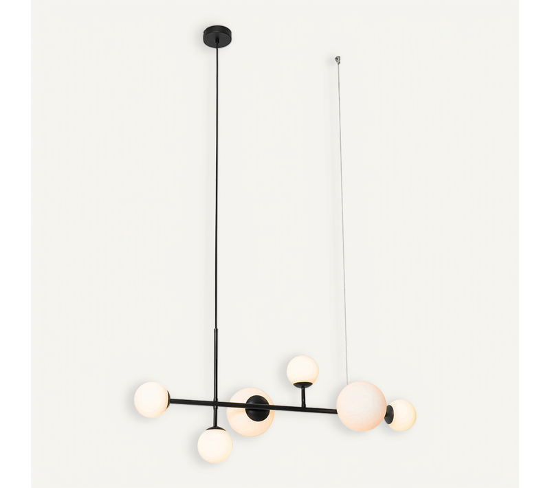 Suspension Moderne Noire Avec Verre Dépoli 6 Lumières - Monaco