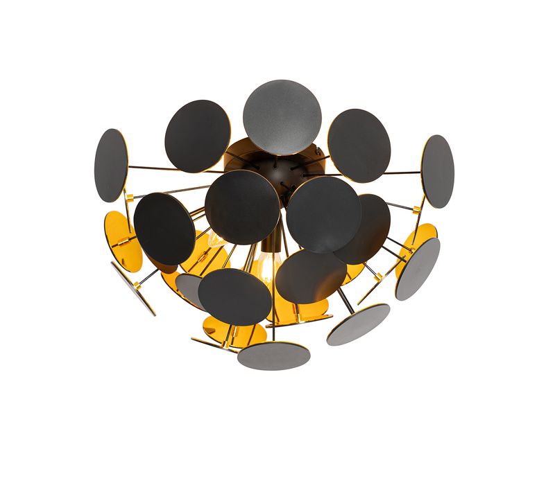 Plafonnier Design Noir Et Or 54 Cm 3 Lumières - Cerchio