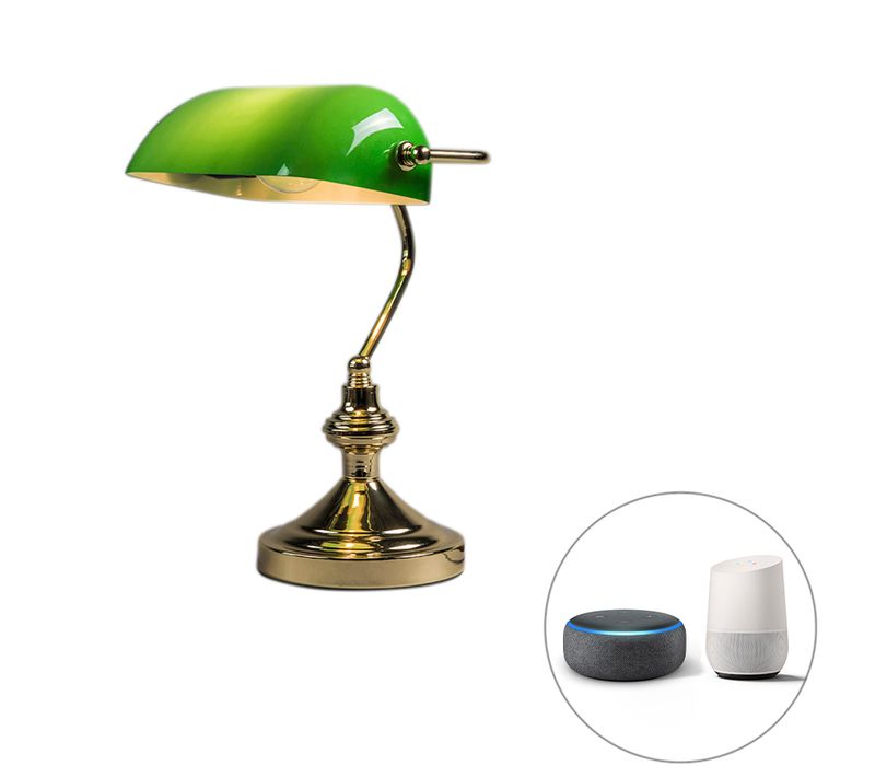 Lampe De Table Intelligente En Laiton Avec Verre Vert, Wifi Inclus P45 - Banker