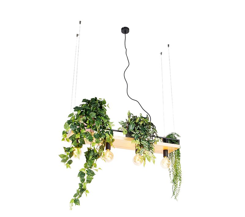 Suspension Intelligente Noire Avec Bois 4 Lumières Incl. Wifi G95 - Shelf
