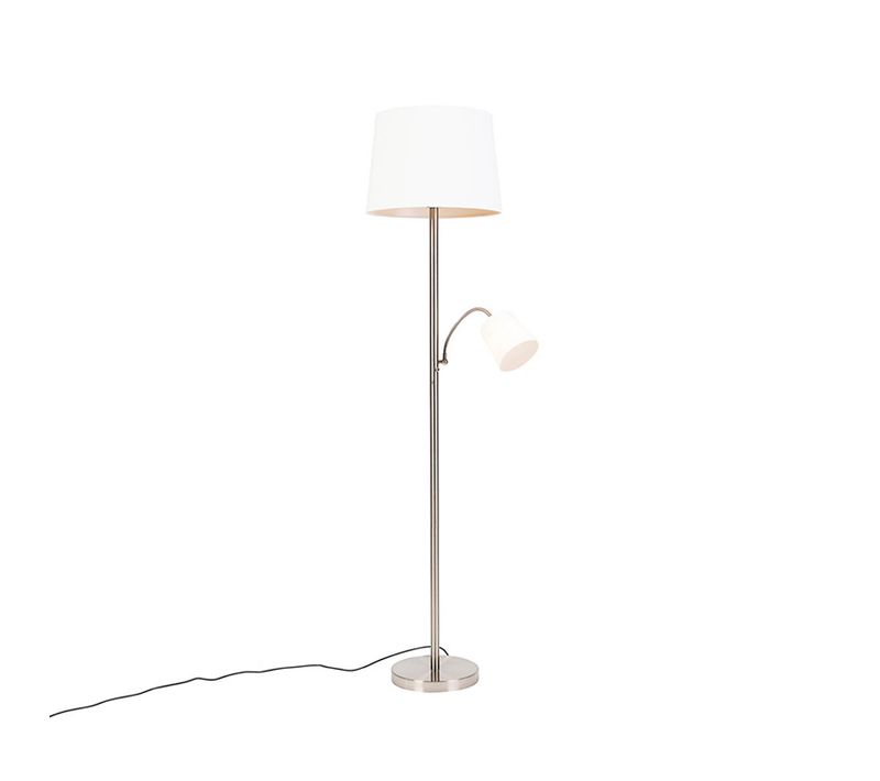 Lampadaire Intelligent En Acier Avec Abat-jour Blanc, Incl. Wifi A60 Et E14 - Retro