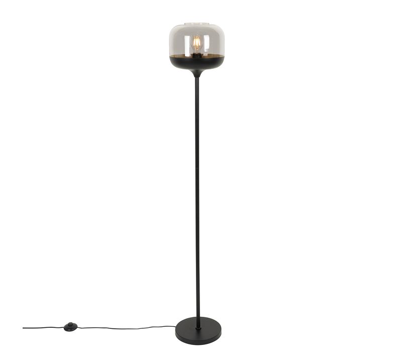 Lampadaire Design Noir Avec Verre Doré Et Fumé - Kyan