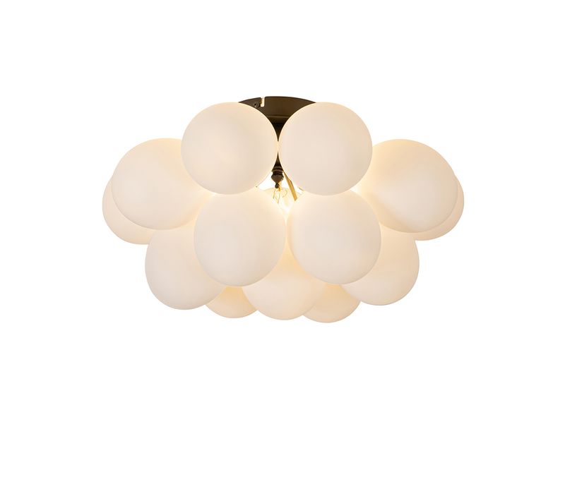Plafonnier Art Déco Noir Avec Verre Opale 4 Lumières - Uvas