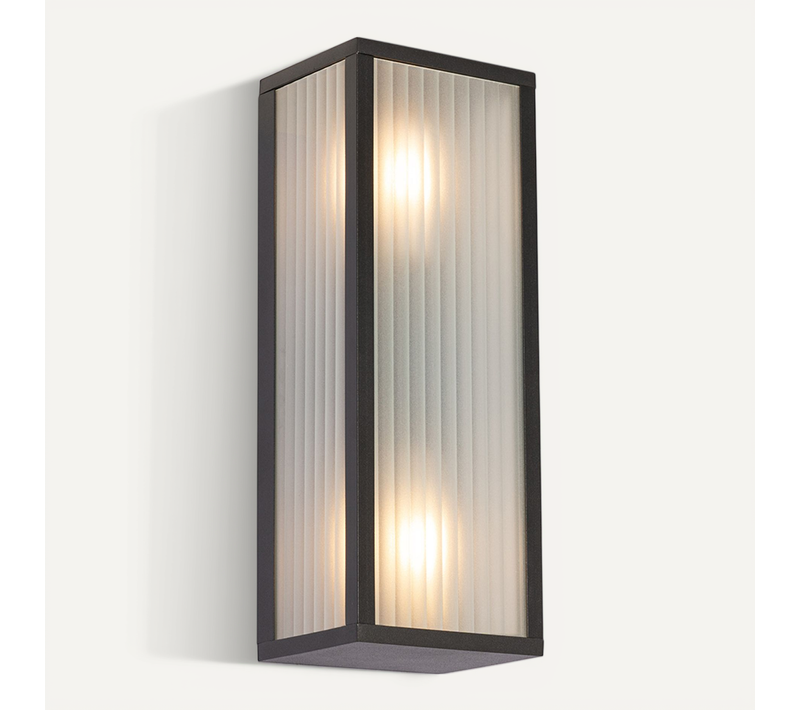 Applique D'extérieur Noire Avec Verre Nervuré 2 Lumières Ip44 - Charlois