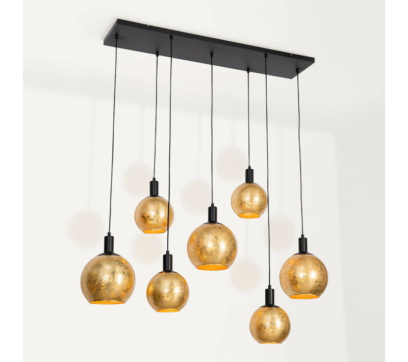Suspension Design Noire Avec Verre Doré 7 Lumières - Bert