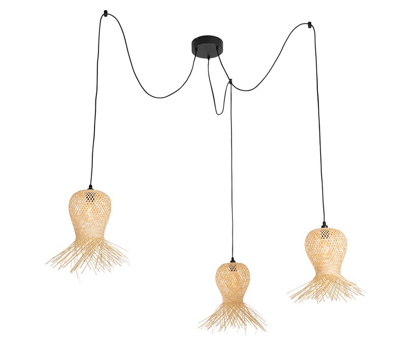 Lampe Suspendue D'extérieur Orientale En Bambou 3 Lumières Ip44 - Carlos