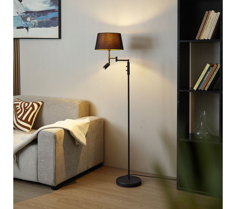 Lampadaire Noir Avec Abat-jour Noir Et Lampe De Lecture Réglable - Ladas