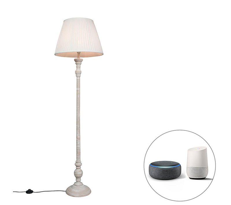 Lampadaire Intelligent Gris Avec Abat-jour Plissé Blanc Avec Wifi A60 - Classico