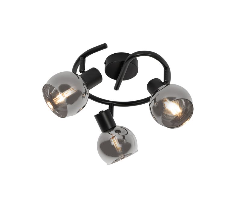 Plafonnier Art Déco Noir Avec Verre Fumé Rond 3 Lumières - Vidro