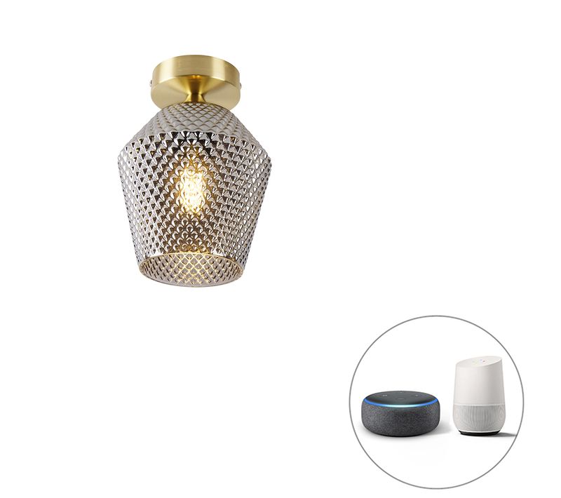 Plafonnier Intelligent En Laiton Avec Verre Fumé Avec Wifi A60 - Karce