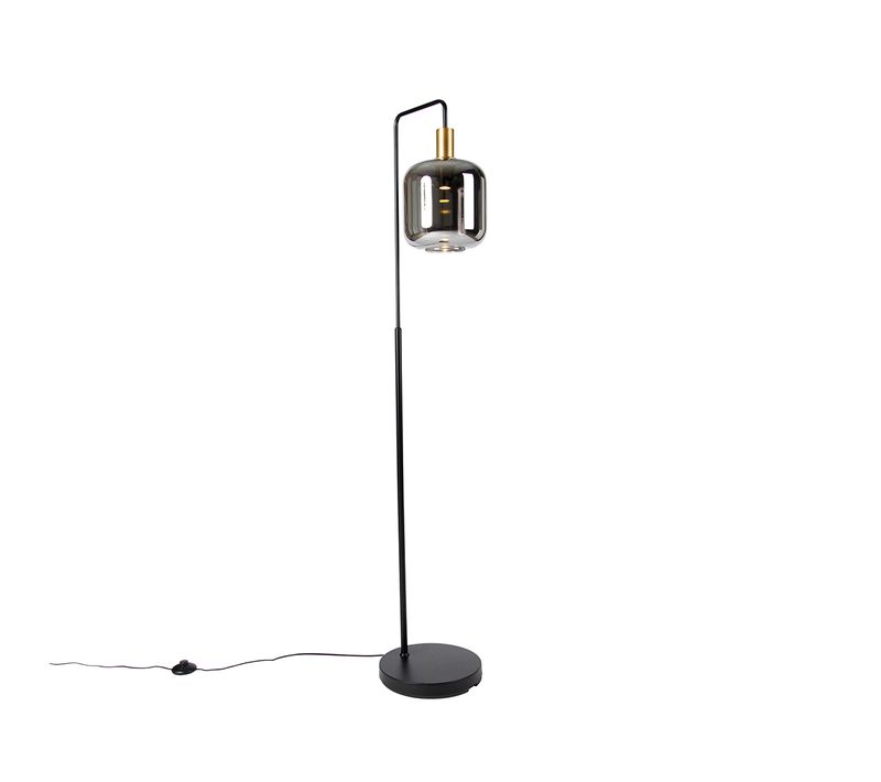 Lampadaire Noir Avec Verre Doré Et Fumé Avec Ampoule Pucc - Zuzanna