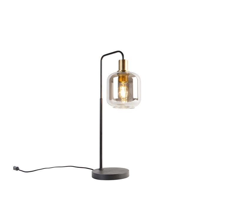 Lampe De Table Intelligente Noire Avec Or Et Verre Fumé Avec Wifi A60 - Zuzanna