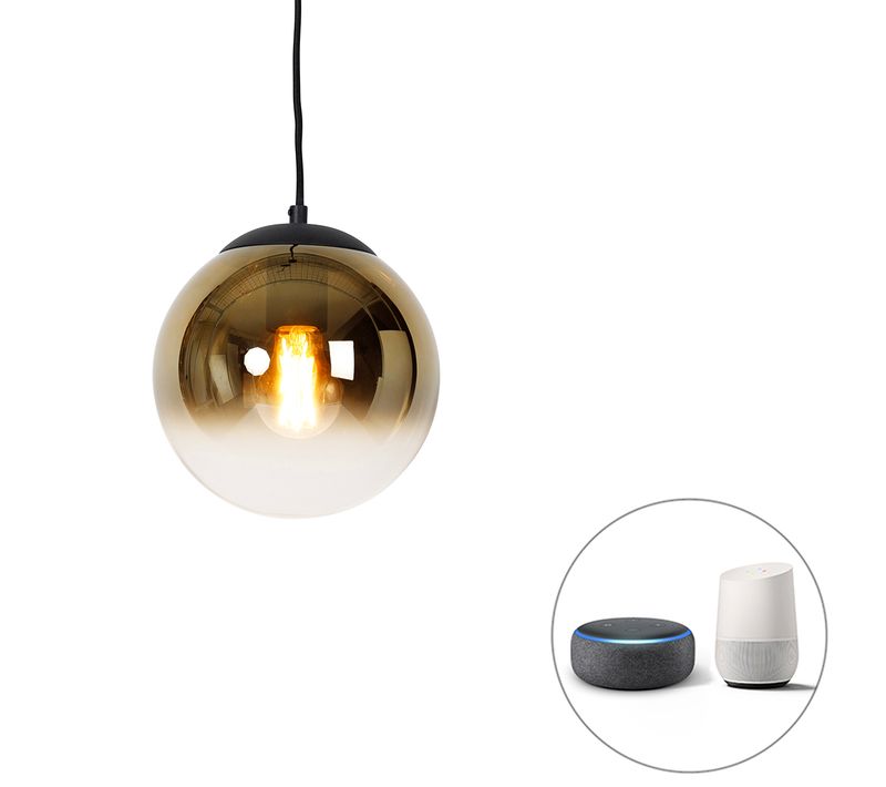 Lampe à Suspension Intelligente Noire Avec Verre Doré 20 Cm Avec Wifi A60 - Pallon