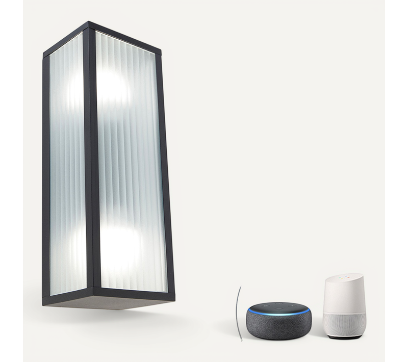 Applique D'extérieur Intelligente Noire Avec Verre Nervuré Avec 2 Wifi A60 - Charlois