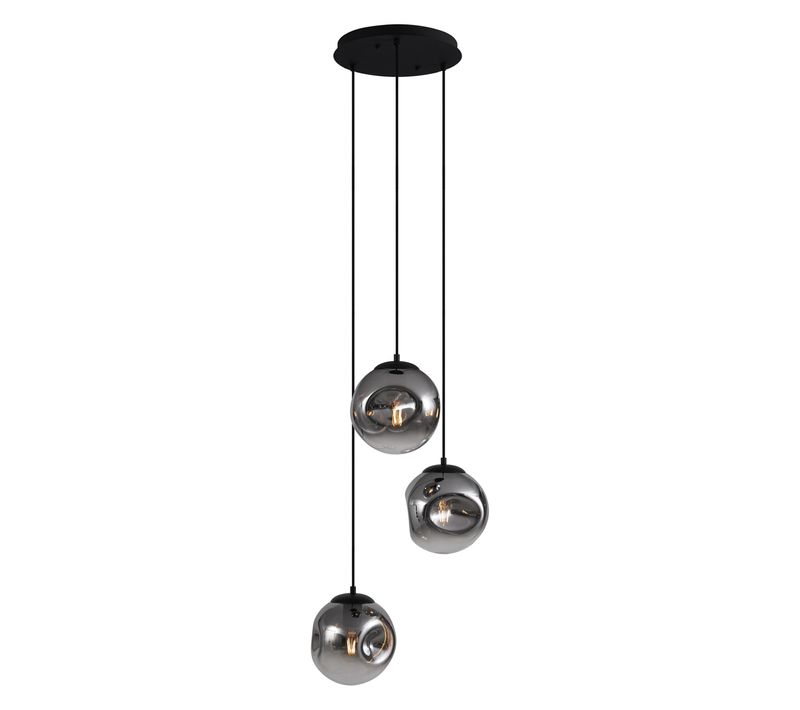 Suspension Art Déco Noire Avec Verre Fumé 3 Lumières - Douglass