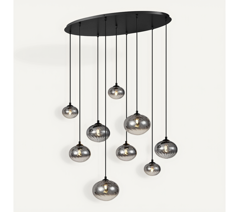 Suspension Moderne Noire Avec Verre Fumé 9 Lumières - Jia