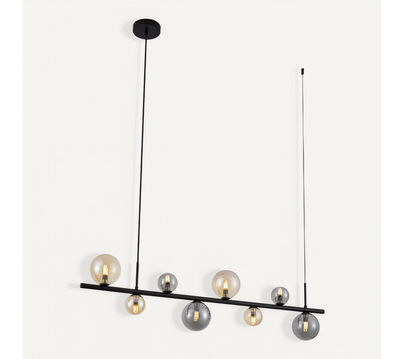 Suspension Noire Avec Verre Fumé Et Ambré Rectangulaire 8 Lumières - Monaco