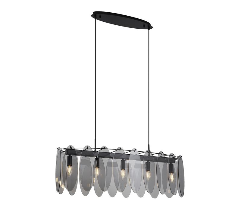 Suspension Design Noire Avec Verre Fumé Ovale 5 Lumières - Mochan