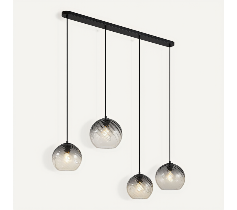 Suspension Art Déco Noire Avec Verre Fumé Rectangulaire 4 Lumières - Bao
