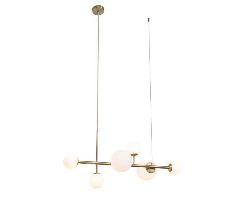 Suspension Chic D'hôtel Dorée Avec Verre Opale Blanc 6 Lumières - Monaco