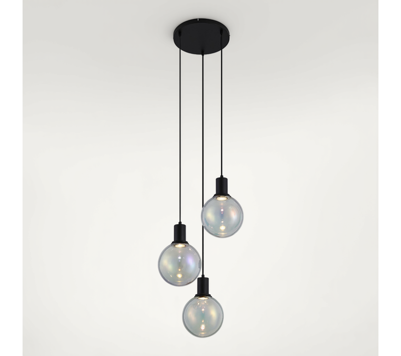Suspension Design Noire Avec Verre Arc-en-ciel Rond 3 Lumières - Mallon