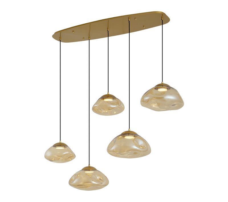 Suspension Chic Hôtel Laiton Avec Verre Ambré 5 Lumières - Gus