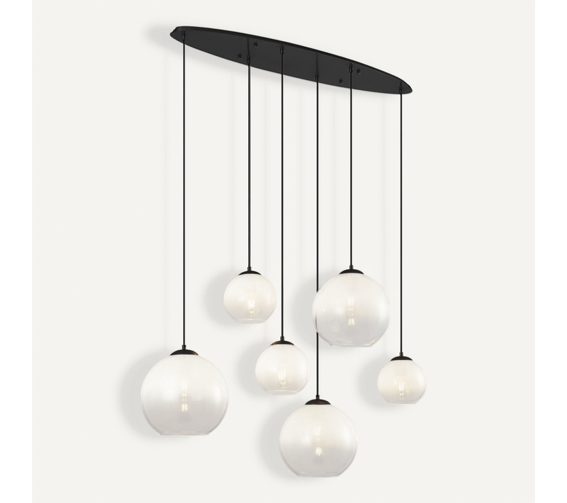 Suspension Moderne Noire Avec Verre Blanc Rectangulaire 6 Lumières - Misty