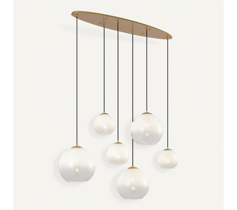 Suspension Chic Hôtel Laiton Avec Verre Blanc Rectangulaire 6 Lumières - Misty