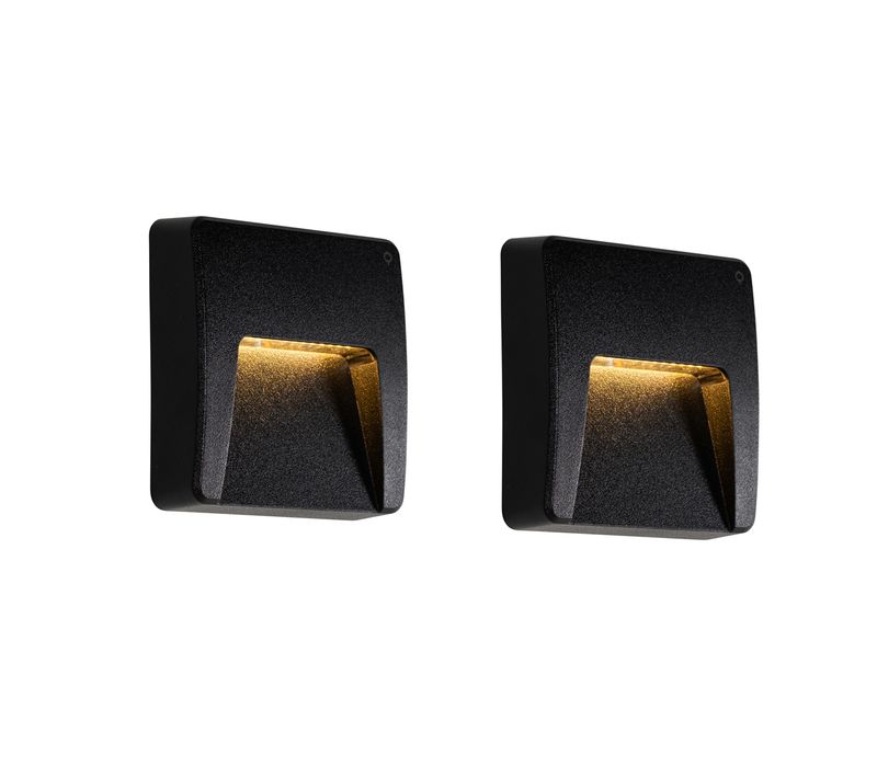 Lot De 2 Appliques Murales Extérieures Carrées Noires Avec LED Ip65 - Gem