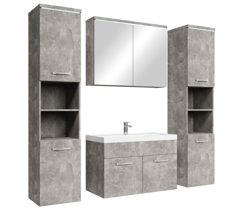 Meuble De Salle De Bain Paso XL 80 X 40 Cm Beton Gris  – Armoire De Rangement Meuble Lavabo Evier