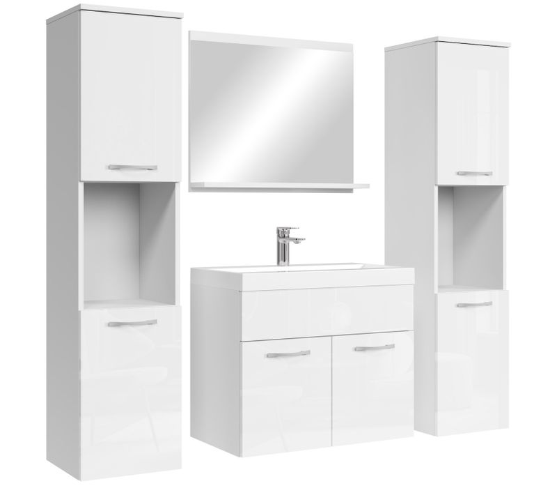 Meuble De Salle De Bain Montreal XL 60 Cm Lavabo Blanc Brillant   Armoire De Rangement Meuble