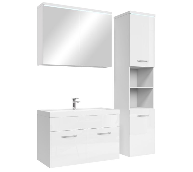 Meuble De Salle De Bain De Paso 80 X 40 Cm Lavabo Blanc Brillant – Armoire De Rangement Meuble