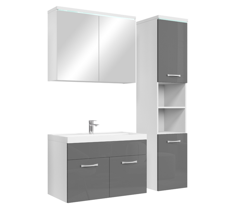 Meuble De Salle De Bain De Paso 80 X 40 Cm Lavabo Gris Brillant – Armoire De Rangement Meuble