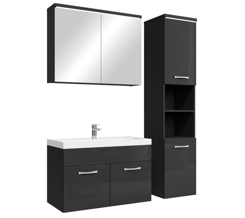 Meuble De Salle De Bain De Paso 80 X 40 Cm Lavabo Noir Brillant – Armoire De Rangement Meuble
