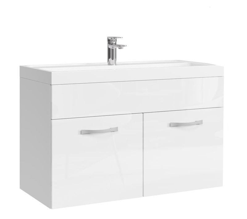 Meuble De Salle De Bain Paso 01 80 X 40 Cm Lavabo Blanc Brillant – Armoire De Rangement